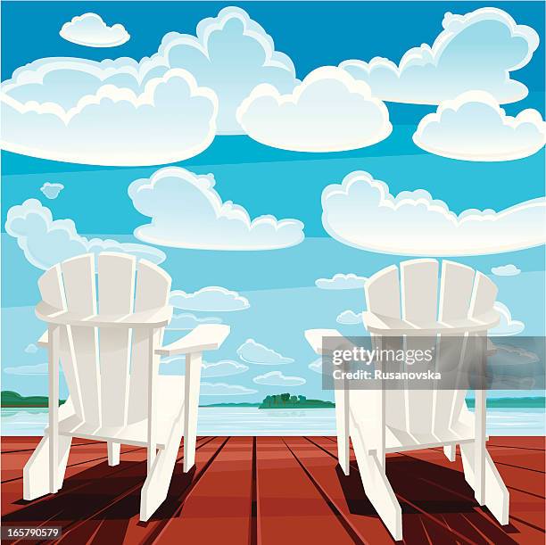 sommer hintergrund (muskoka stühle) - beach cottage stock-grafiken, -clipart, -cartoons und -symbole