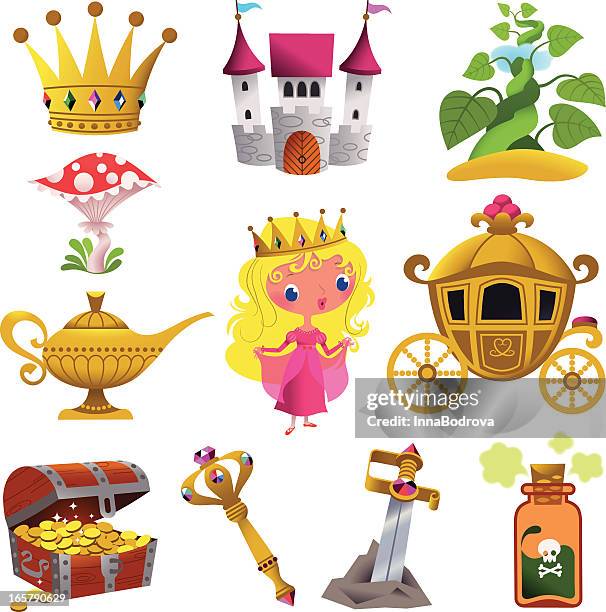 fairy tale symbol collection. - beanstalk stock illustrations