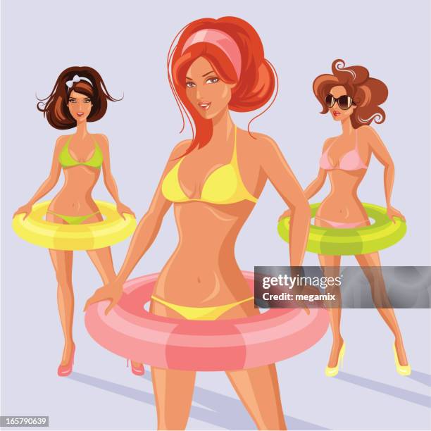 three women. - inflatable ring stock illustrations
