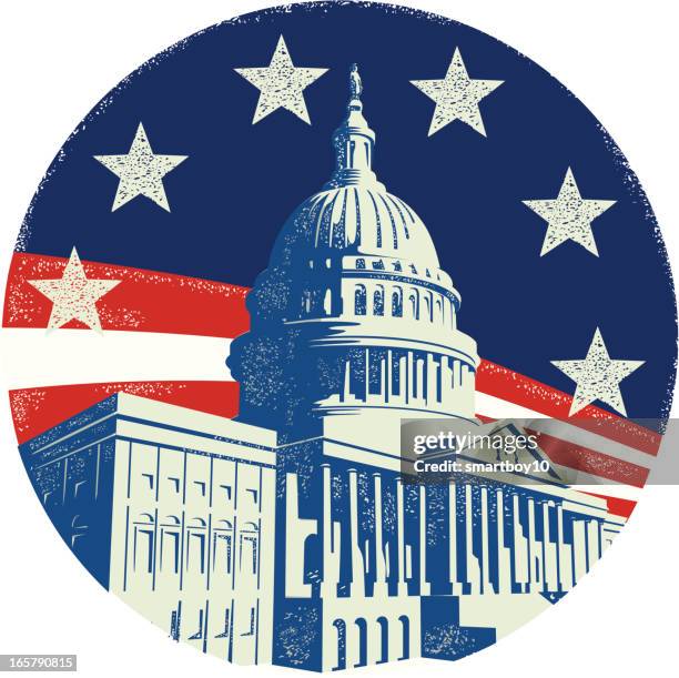 ilustraciones, imágenes clip art, dibujos animados e iconos de stock de edificio del capitolio con estrellas y rayas - capitol building washington dc