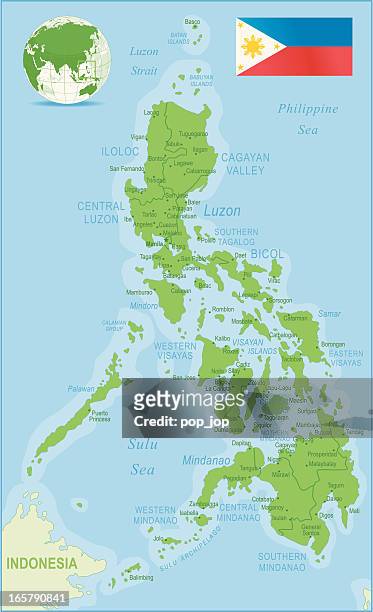 philippinische karte grün hoch detaillierte - philippines national flag stock-grafiken, -clipart, -cartoons und -symbole