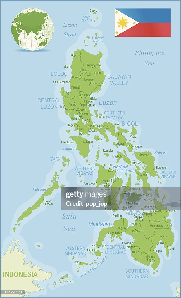 Philippines map green highly detailed