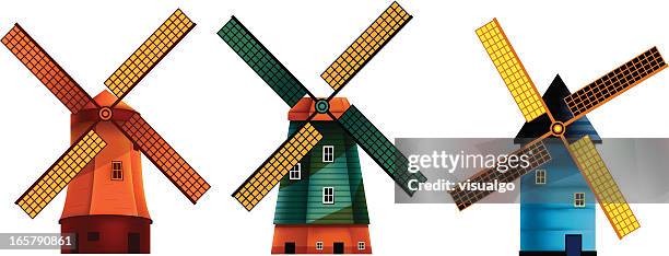 windmühlen - rohstoffverarbeitende fabrik stock-grafiken, -clipart, -cartoons und -symbole