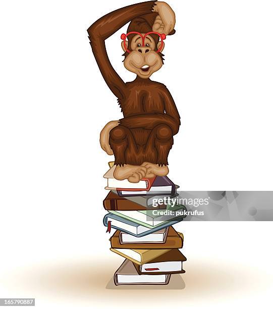 monkey education - funny monkey white background stock illustrations