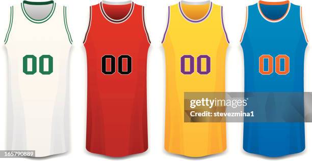 ilustraciones, imágenes clip art, dibujos animados e iconos de stock de rojo, blanco, amarillo y azul básquetbol jersey, ilustración vectorial - uniforme de baloncesto