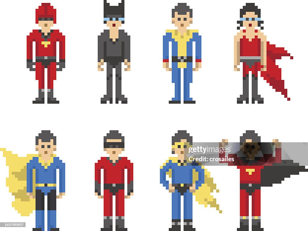 8-bit Pixel Super Hero Characters