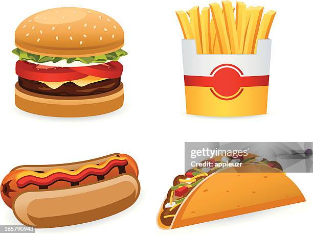 stockillustraties, clipart, cartoons en iconen met fast food - hamburger