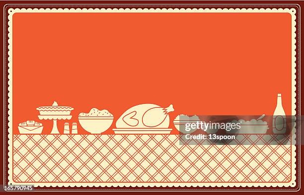 thanksgiving dinner spread - serving dish stock illustrations