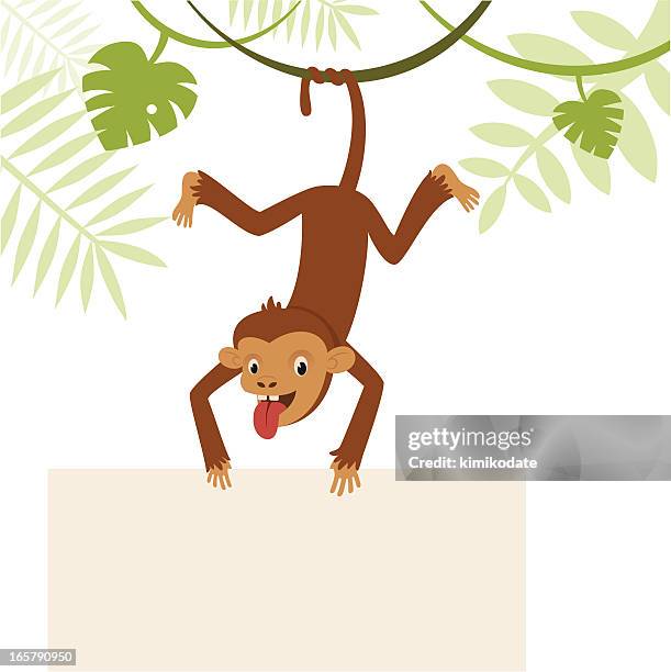 stockillustraties, clipart, cartoons en iconen met monkey with banner - schommelen bungelen