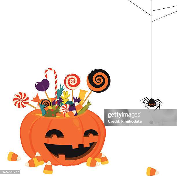 ilustrações, clipart, desenhos animados e ícones de cesta de abóbora de halloween - candy corn