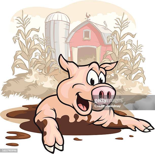 pig in mud - pig water stock illustrations