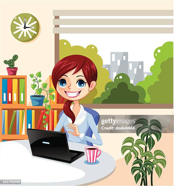 happy working lady - coffee city stock illustrations