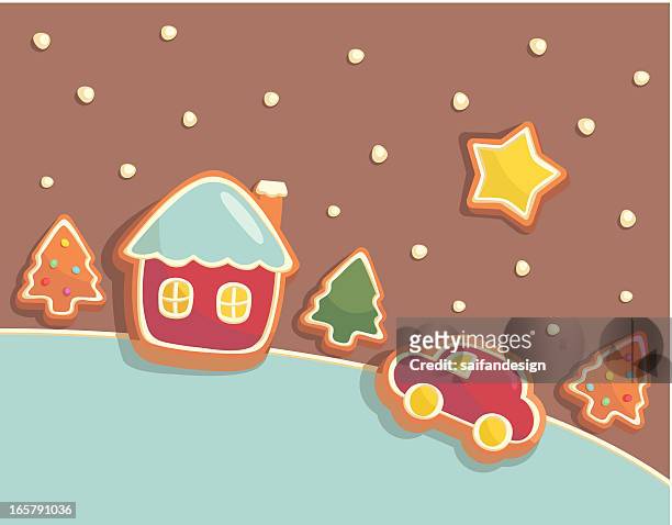 gingerbread landscape - gingerbread house cartoon stock illustrations