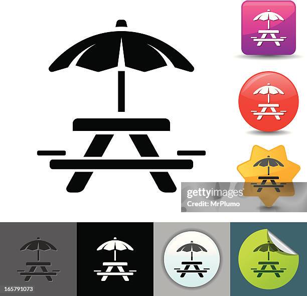 ilustrações, clipart, desenhos animados e ícones de mesa de piquenique ícone/solicosi series - parasol