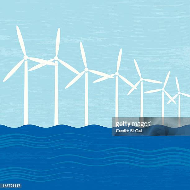 wind power (green world series) - wind farm sea stock illustrations