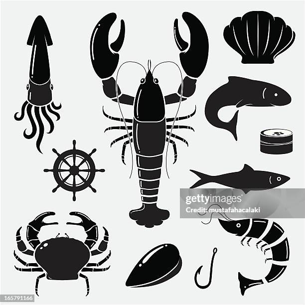 illustrazioni stock, clip art, cartoni animati e icone di tendenza di icone di frutti di mare - granchio