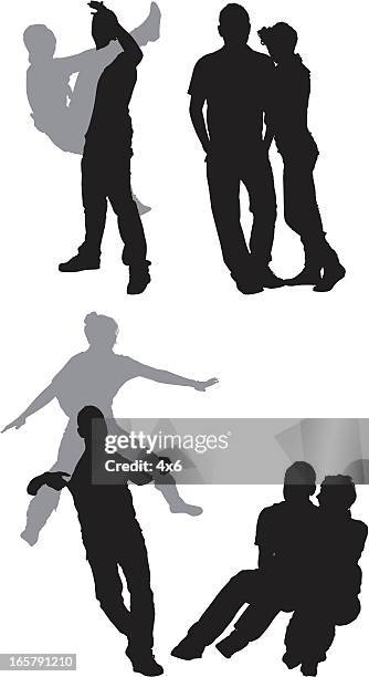 silhouette of couples - piggyback stock illustrations