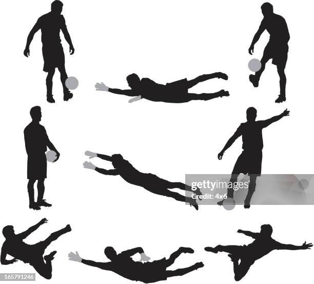 multiple images of a football player - kicking-soccer-ball-clip-art stock illustrations