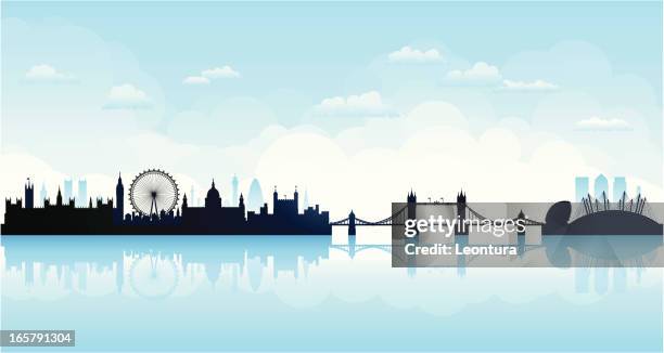 london skyline (complete, moveable, detailed buildings) - canary wharf stock illustrations