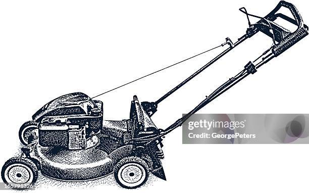 rasenmäher auf weißem hintergrund - rasenmäher freisteller stock-grafiken, -clipart, -cartoons und -symbole