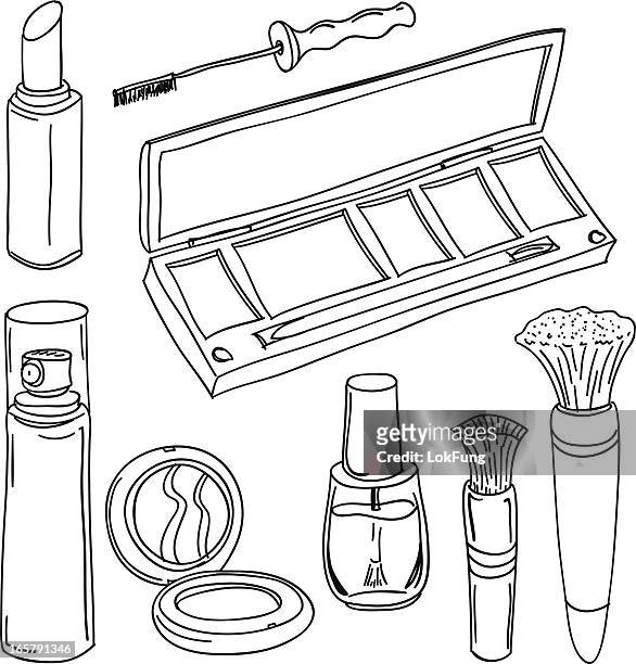 make up tools in black and white - face powder stock illustrations