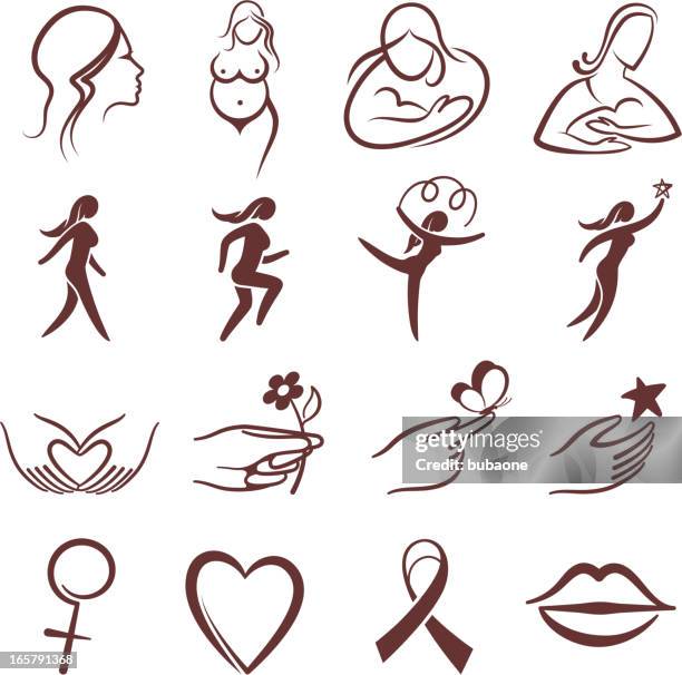 feminine reinheit und mutterschaft &, schwarz-weiß vektor icon-set - women's track stock-grafiken, -clipart, -cartoons und -symbole