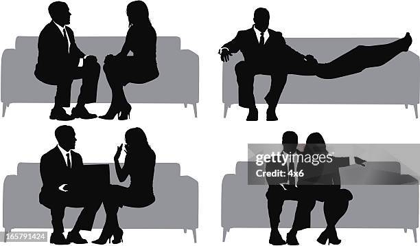 mehrere bilder von ein paar sitzt auf sofa - full suit stock-grafiken, -clipart, -cartoons und -symbole