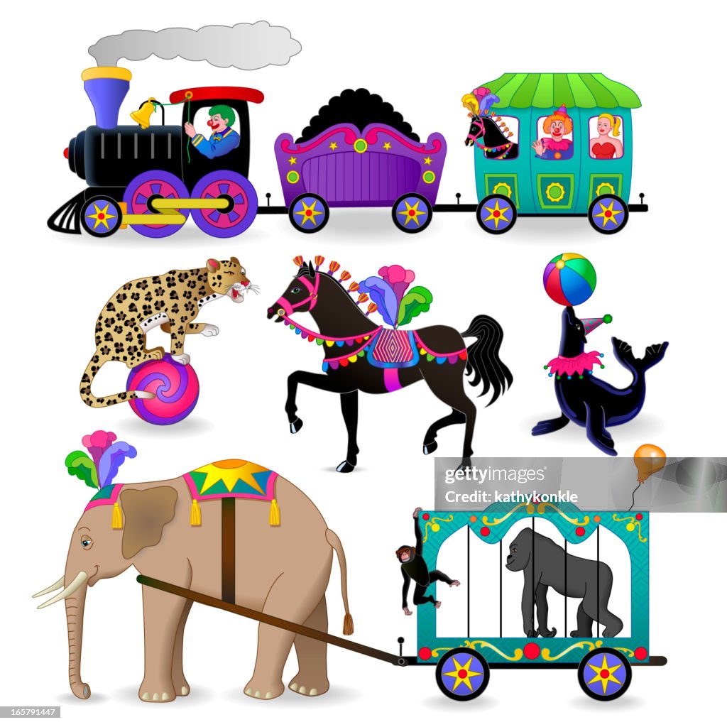Circus characters and animals