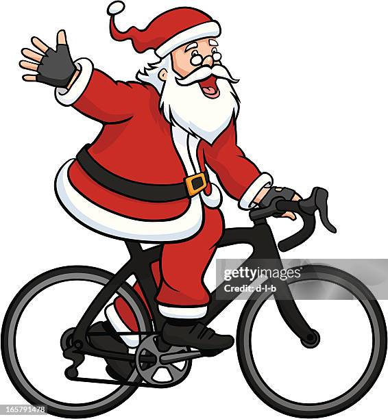 stockillustraties, clipart, cartoons en iconen met santa claus riding a road bike - fiets hoed