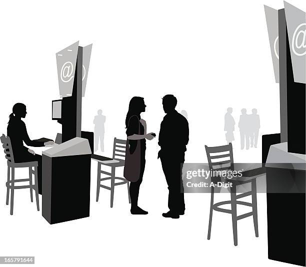 internet studies vector silhouette - man browsing internet stock illustrations