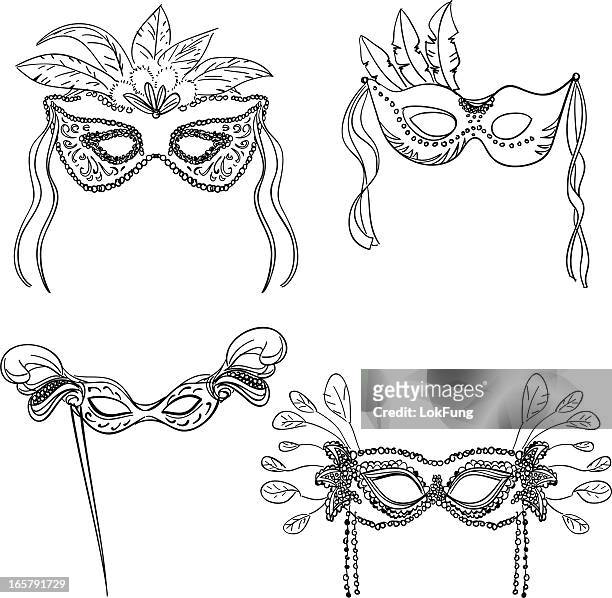 ilustrações de stock, clip art, desenhos animados e ícones de máscaras de festa em preto e branco - veneza itália