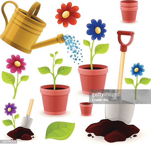 gardening - flower pot illustration stock illustrations