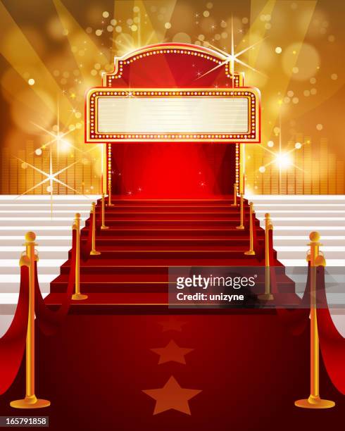 red carpet with marquee and steps - red carpet event stock illustrations