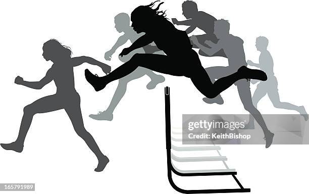 hurdlers - male race, track meet - hurdle stock illustrations