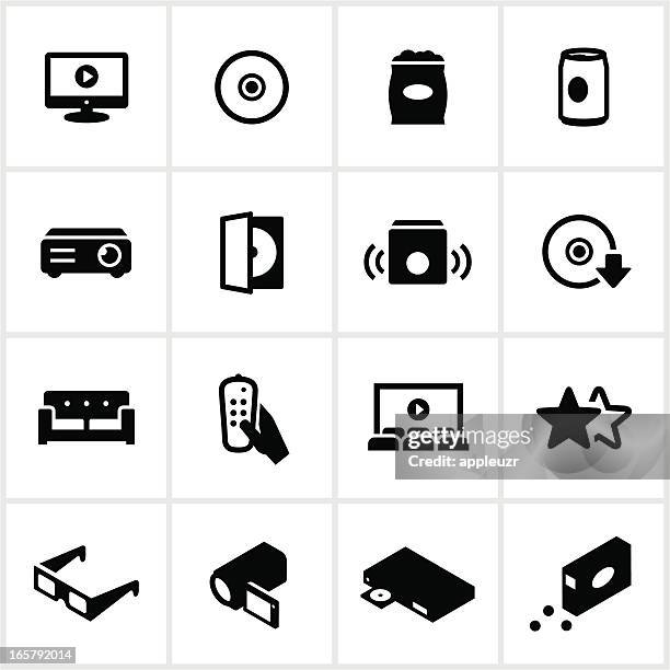 black movies at home icons - dvd player stock illustrations