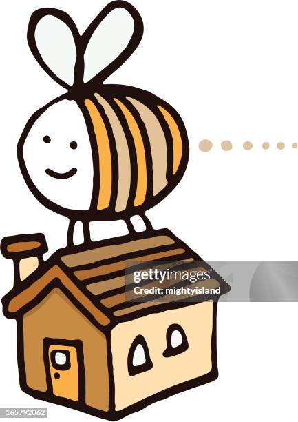 little happy bee carrying a house - bumblebee white background stock illustrations