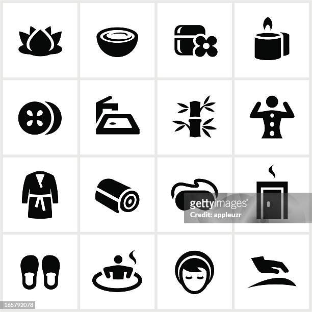 schwarze spa-symbole - lotuswurzel stock-grafiken, -clipart, -cartoons und -symbole