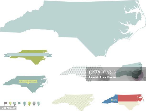 north carolina state maps - us state flags stock illustrations
