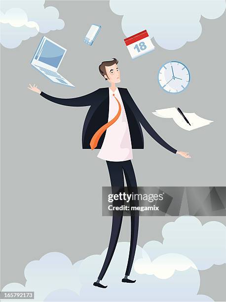 man and his virtual office. - juggling life stock illustrations