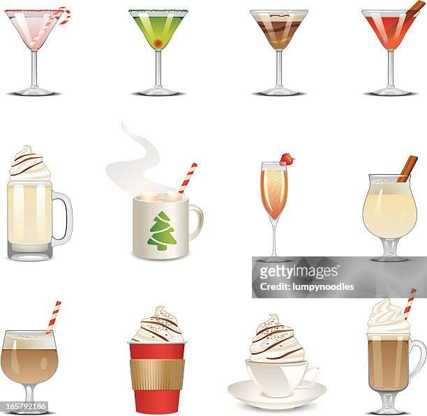 holiday beverage icons - whipped food stock illustrations