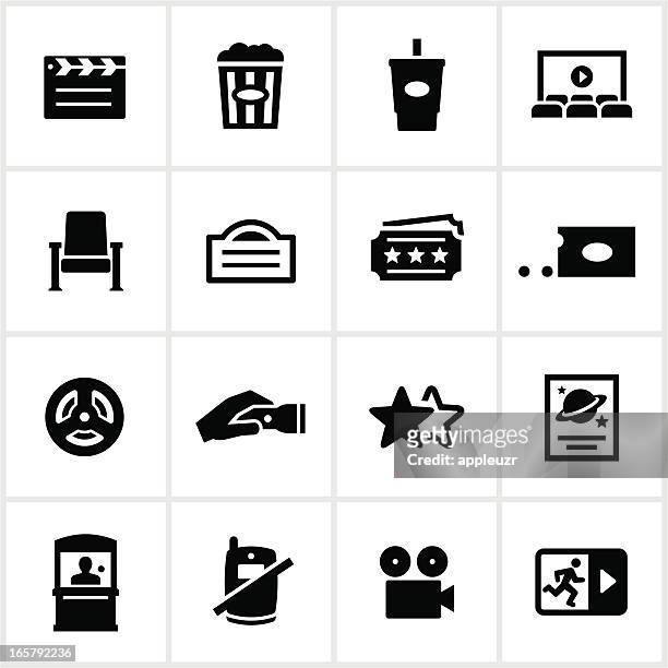 ilustraciones, imágenes clip art, dibujos animados e iconos de stock de iconos de cine negro - acomodador cine