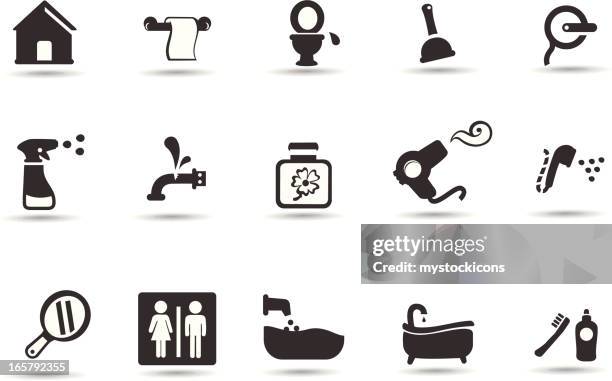 bathroom icon set - taking a bath stock illustrations