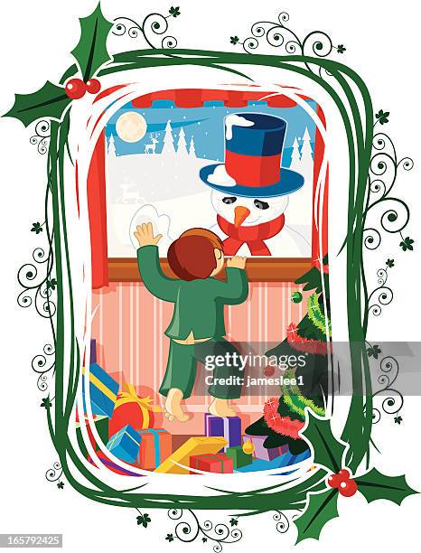 winter friendship - christmas window stock illustrations