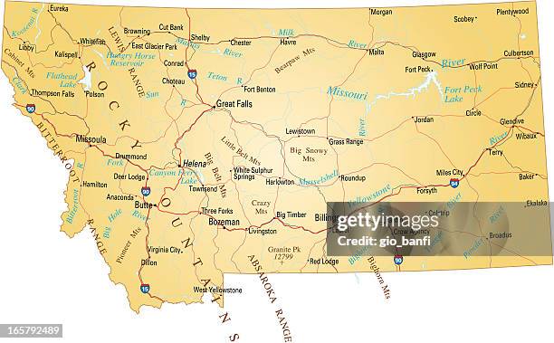 stockillustraties, clipart, cartoons en iconen met map of montana - kalispell montana