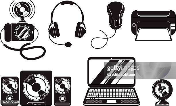 multimedia icons - printer isolated stock illustrations