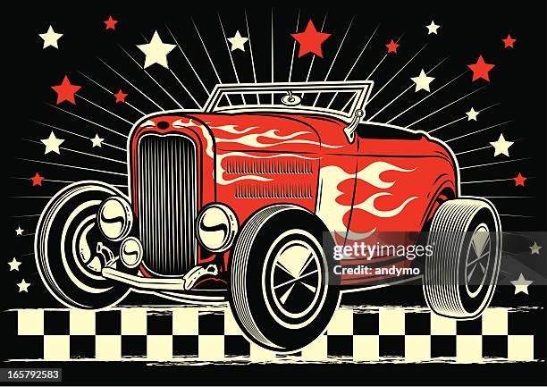 klassische hot rod car - rockabilly stock-grafiken, -clipart, -cartoons und -symbole