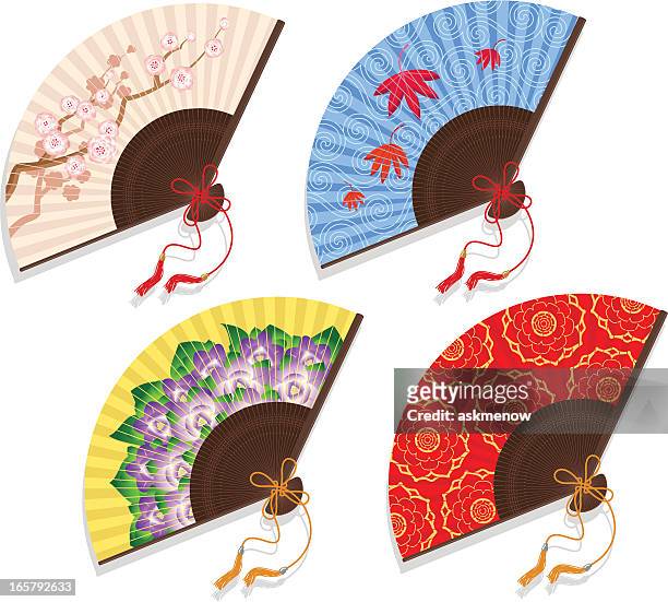 four patterned fans - chinese fan stock illustrations