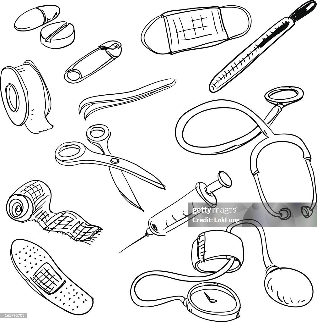 Doctors equipment in black and white