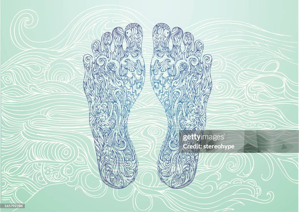 Blue Footprints on a lighter blue background