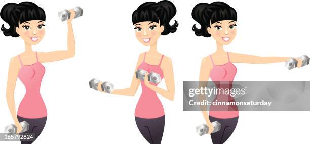 süßes mädchen training - schulterpresse stock-grafiken, -clipart, -cartoons und -symbole